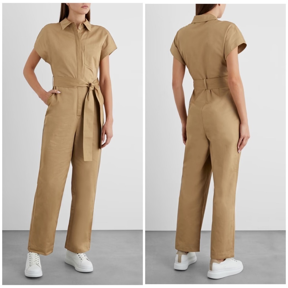IRIS & INK Emma belted Poplin cotton-twill Utility jumpsuit Size 6